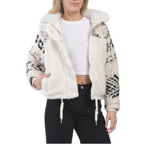 BLANK NYC Ivory Sherpa And Sweater Puffer Coat